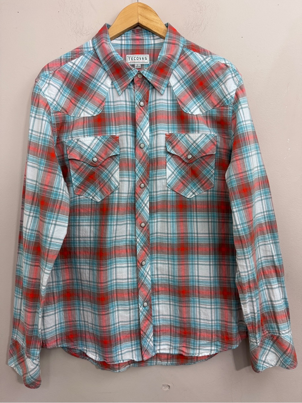 Tecovas Men Plaid Pearl Snap Western Cowboy Shirt size Large Long Sleeve Ranch